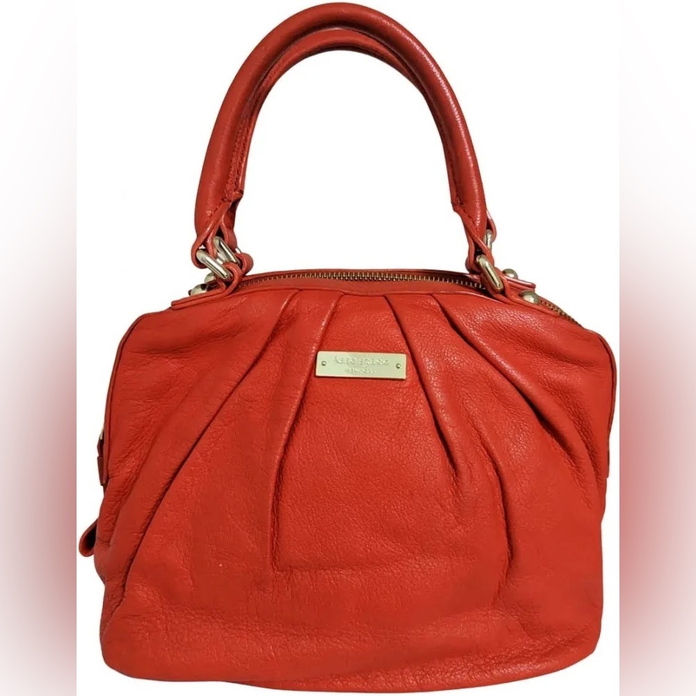 Kate Spade New York Coral Pebbled Leather Pleated Tote Bag Shoulder Purse SATC - Picture 1 of 7